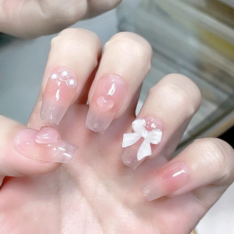 Short Blush Bow Nail