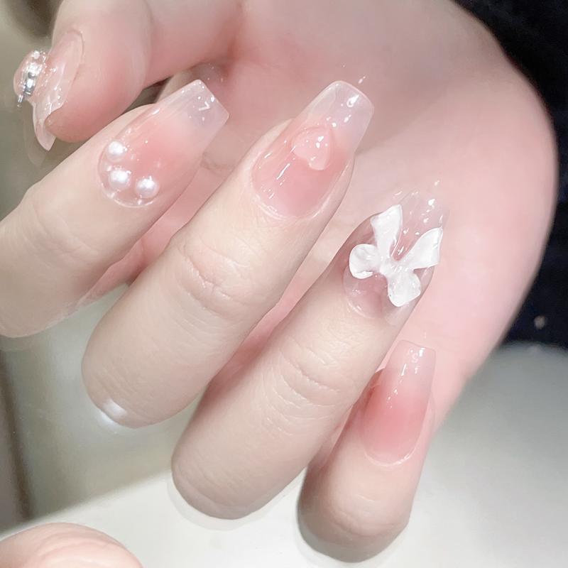 Short Blush Bow Nail