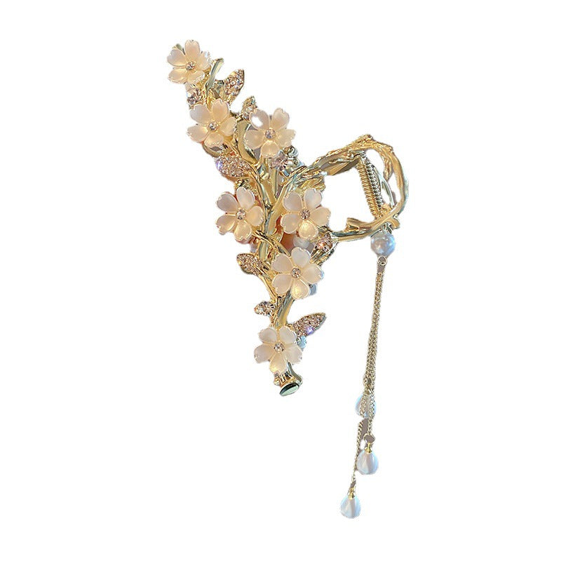 Pearl Bell Orchid Tassel Hair Clip