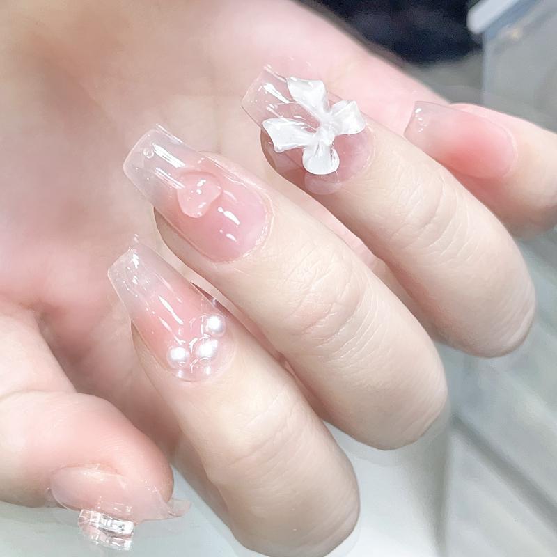 Short Blush Bow Nail