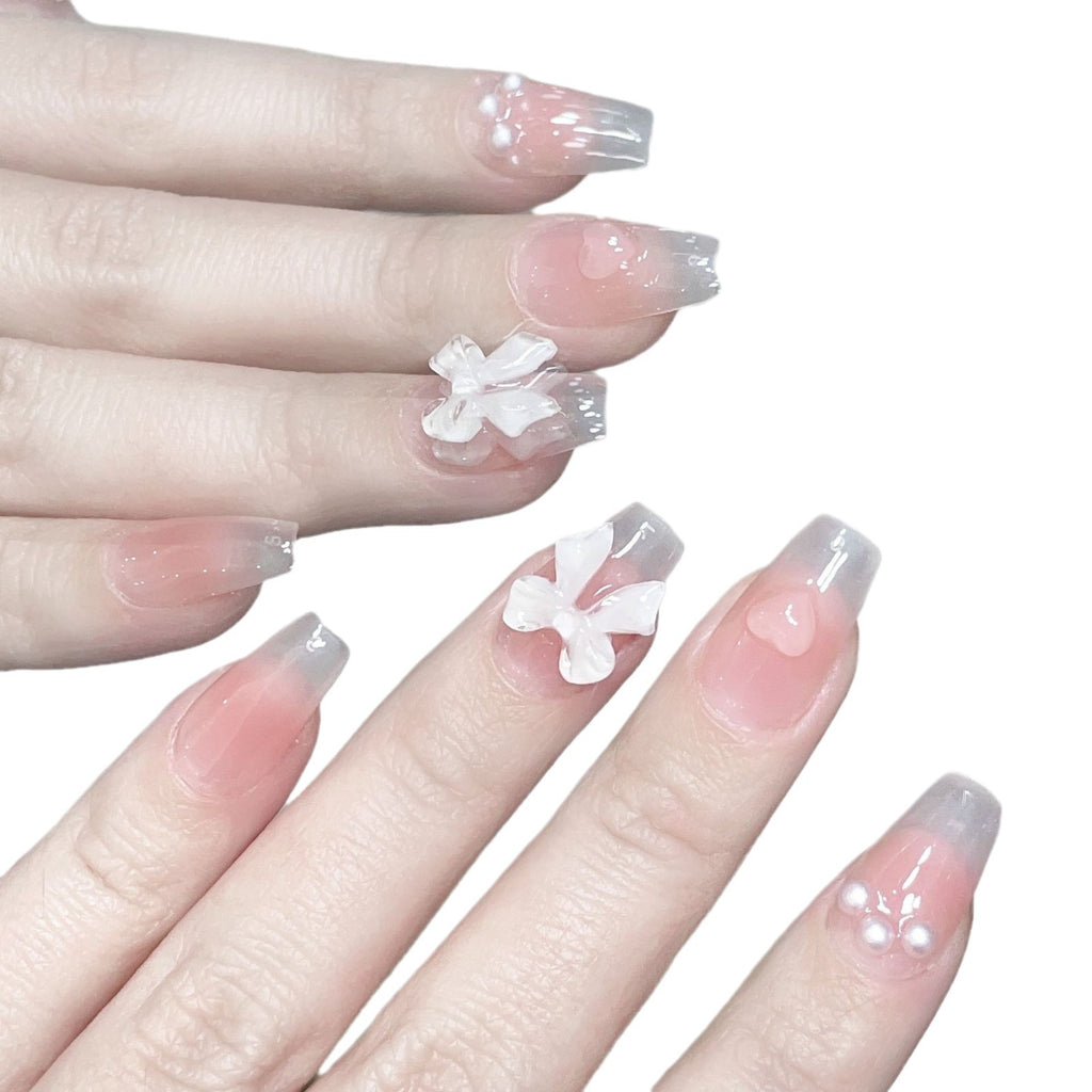 Short Blush Bow Nail
